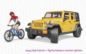 02543 BRUDER Jeep Wrangler Rubicon z figurką kolarza i rowerem górskim