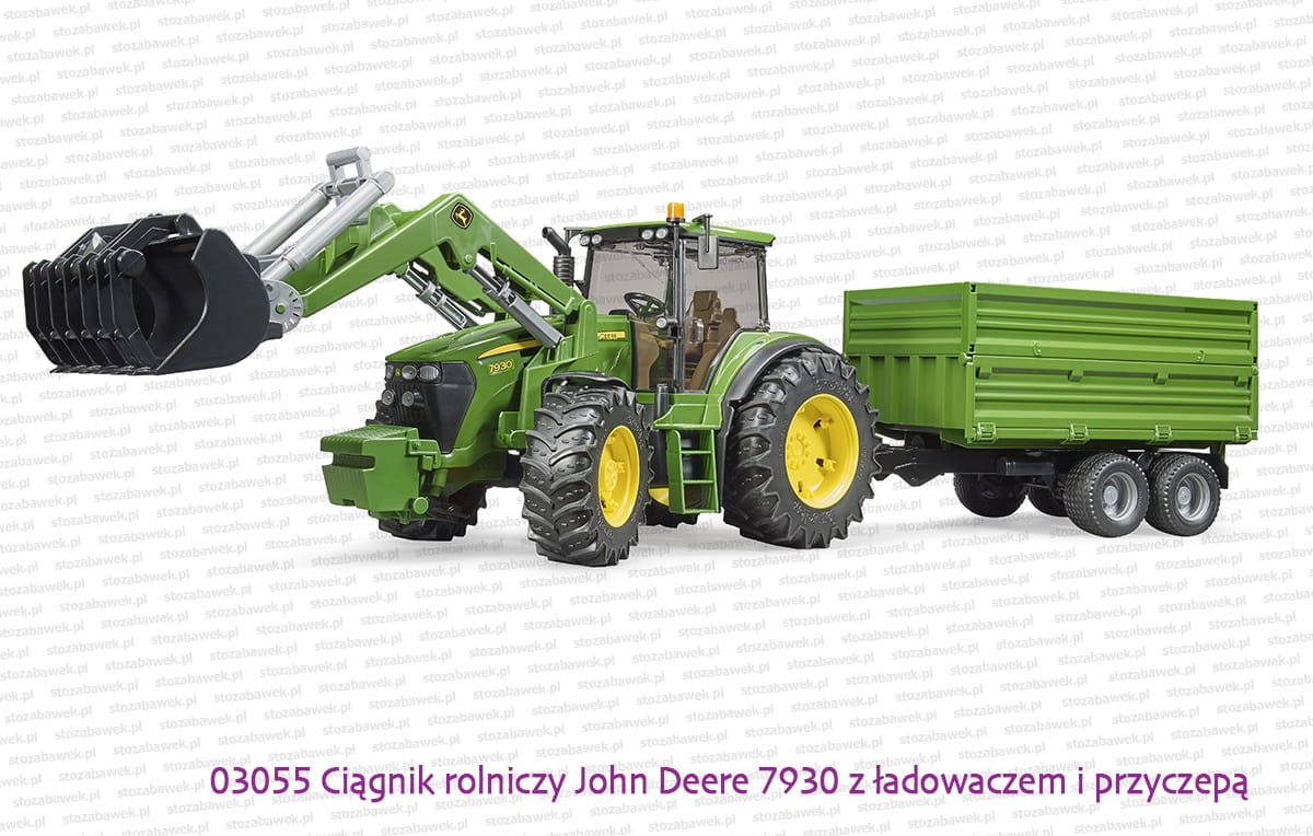 03055 BRUDER Ciągnik rolniczy John Deere 7930 z ładowaczem i przyczepą