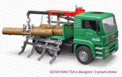 02769 BRUDER MAN TGA z dźwigiem i pniami drzew
