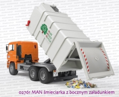 Bruder - 02761 MAN śmieciarka pomarańczowa z bocznym załadunkiem