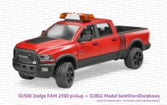 02500 BRUDER Dodge RAM 2500 Pickup z modułem świetlno-dźwiękowym 02802. Moduł do kupienia osobno - nie wchodzi w skład wspólnego zestawu.