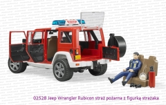 02528 BRUDER Jeep Wrangler Rubicon straż pożarna + figurka strażaka - otwierane drzwi, wyjmowana kanapa
