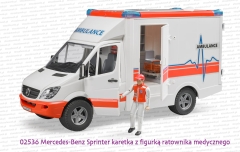 02536 BRUDER Mercedes Benz Sprinter karetka z otwartymi drzwiami skrzyni ładunkowej + figurka ratownika