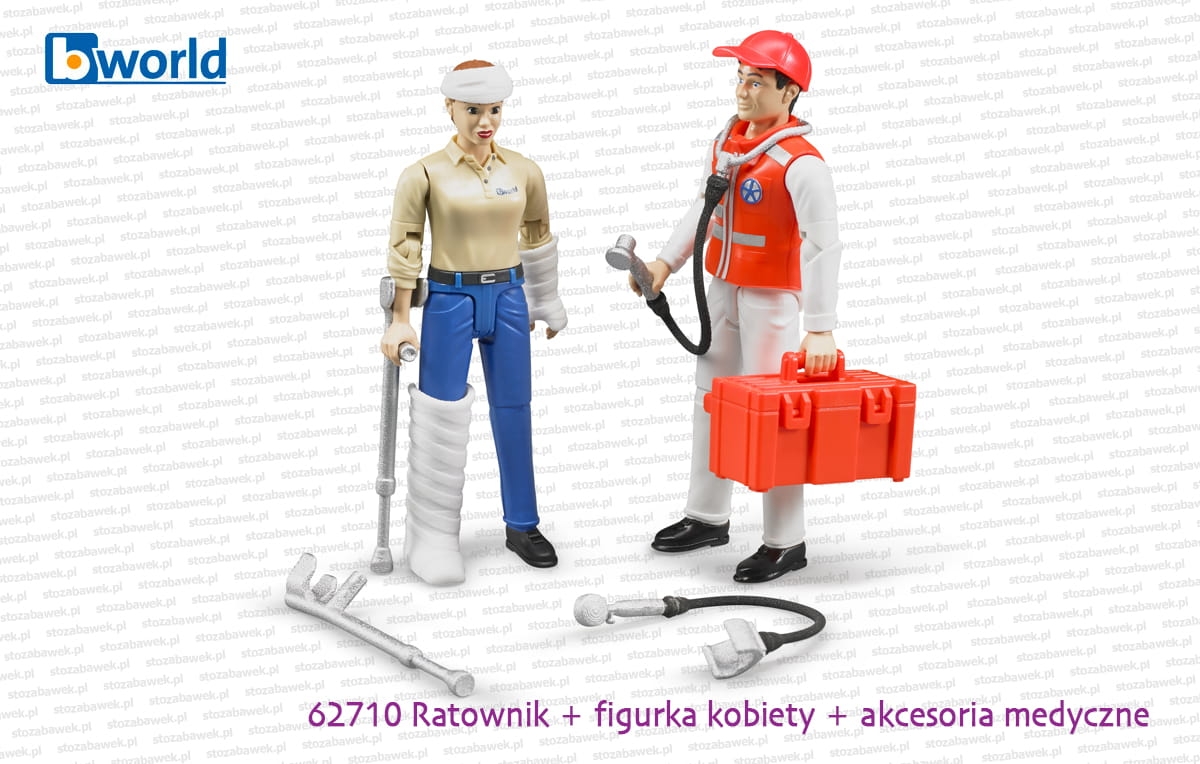 62710 BRUDER Zestaw dwóch figurek (ratownik medyczny + kobieta) z akcesoriami medycznymi