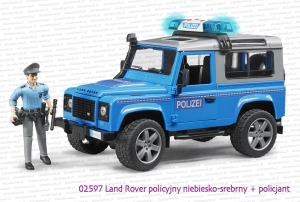 02597 Land Rover Defender policyjny niebiesko-srebrny + figurka policjanta
