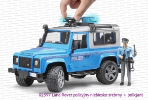 02597 Land Rover Defender policyjny niebiesko-srebrny + figurka policjanta - sposób sterowania kołami