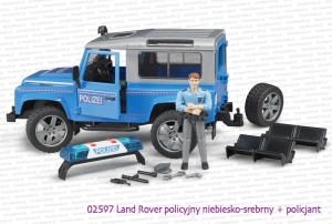 02597 Land Rover Defender policyjny niebiesko-srebrny + figurka policjanta - różne rzeczy można demontować