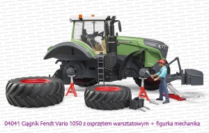 04041 BRUDER Ciągnik rolniczy Fendt 1050 Vario z figurką mechanika i narzędziami warsztatowymi - zdjęte dwa koła