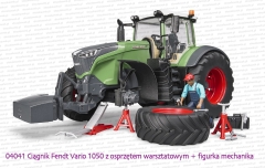 04041 BRUDER Ciągnik rolniczy Fendt 1050 Vario z figurką mechanika i narzędziami warsztatowymi - zdjęte koło