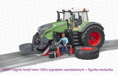 04041 BRUDER Ciągnik rolniczy Fendt 1050 Vario z figurką mechanika i narzędziami warsztatowymi - mechanik nakłada koło