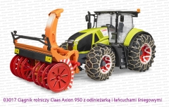 Bruder 03017 Ciągnik rolniczy Claas Axion 950 z odśnieżarką i łańcuchami śniegowymi