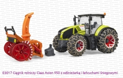 Bruder 03017 Ciągnik rolniczy Claas Axion 950 z i łańcuchami śniegowymi z odczepioną odśnieżarką