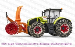 Bruder 03017 Ciągnik rolniczy Claas Axion 950 z odśnieżarką i łańcuchami śniegowymi
