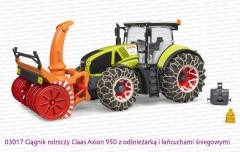 Bruder 03017 Ciągnik rolniczy Claas Axion 950 z odśnieżarką i łańcuchami śniegowymi