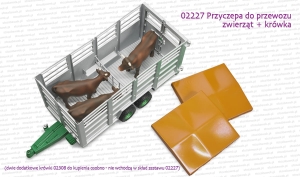02227 Przyczepa do przewozu zwierząt + figurka krowy +  dodatkowa figurka byka i krowy (do kupienia osobno)