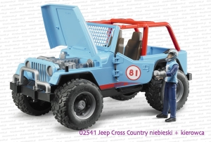 02541 Jeep Cross country niebieski z otwartymi drzwiami i otwartą maską od silnika + figurka kierowcy