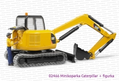 Bruder 02466 Minikoparka Caterpillar z figurką robotnika i otwartą klapą do silnika