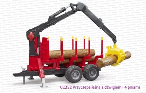 02252 BRUDER Przyczepa leśna z dźwigiem i 4 pniami