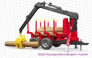 02252 BRUDER Przyczepa leśna z dźwigiem i 4 pniami