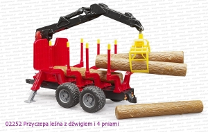 02252 BRUDER Przyczepa leśna z dźwigiem i 4 pniami
