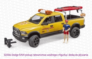 02506 BRUDER Dodge RAM 2500 Power Wagon ratownictwa wodnego z figurką i akcesoriami z elementem mocującym do np wyciągarki
