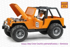 02542 Jeep Cross country pomarańczowy z otwartą maską od silnika + figurka kierowcy