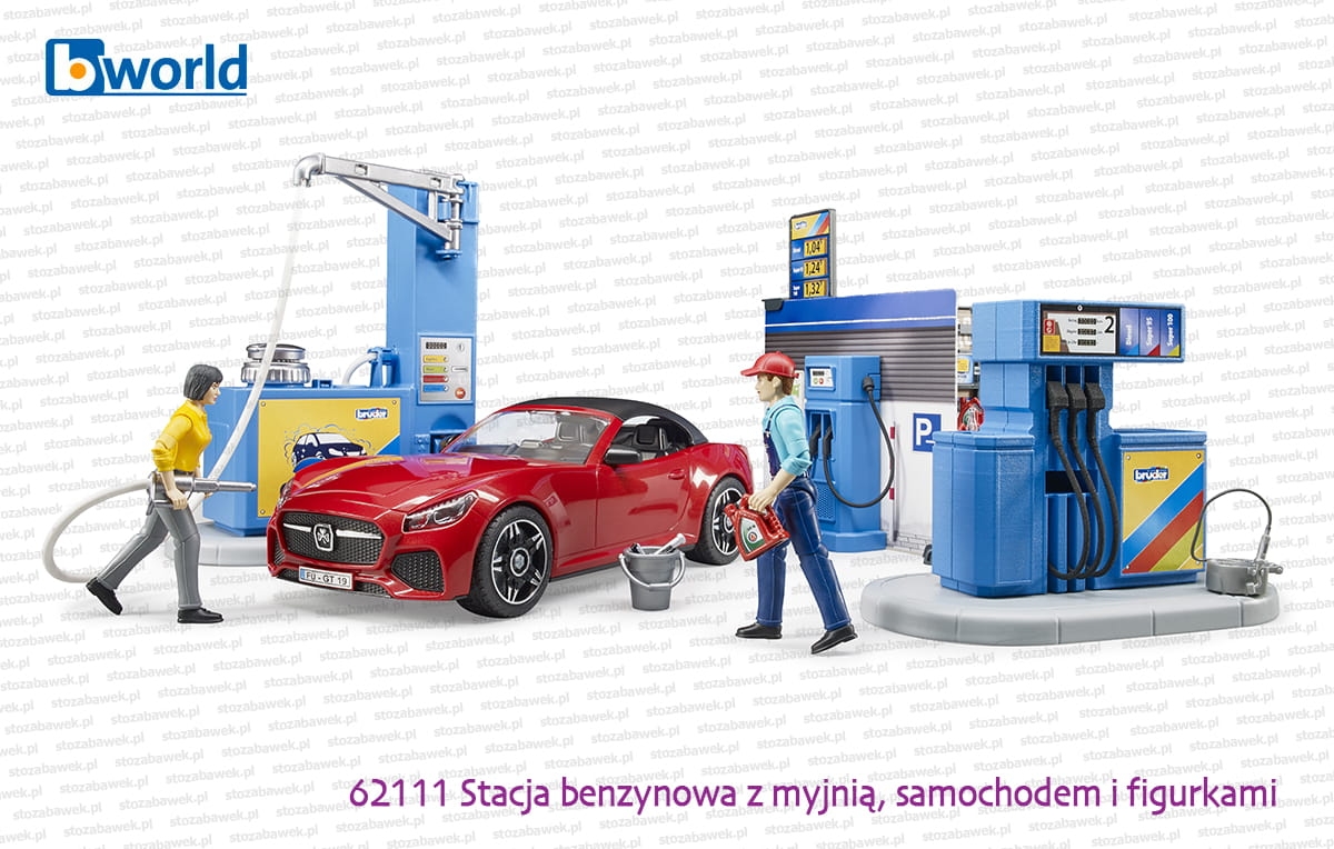 62111 BRUDER Stacja benzynowa z myjnią, samochodem i dwiema figurkami