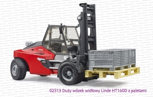 02513 BRUDER Duży wózek widłowy Linde HT160 z paletami