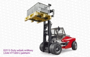 02513 BRUDER Duży wózek widłowy Linde HT160 z paletami