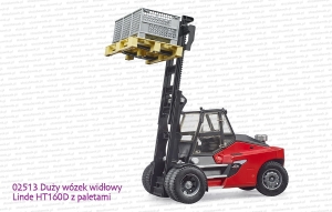 02513 BRUDER Duży wózek widłowy Linde HT160 z paletami