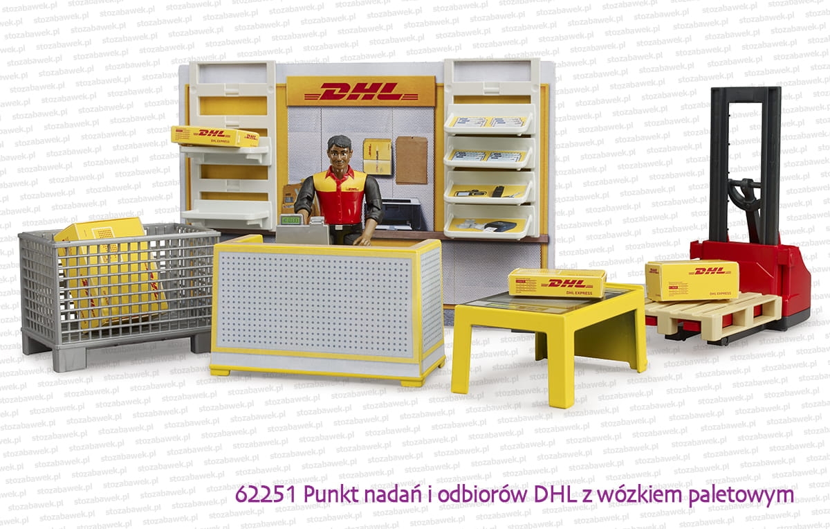 62251 BRUDER Punkt nadań i odbiorów DHL z wózkiem paletowym