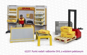 62251 BRUDER Punkt nadań i odbiorów DHL z wózkiem paletowym