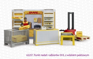 62251 BRUDER Punkt nadań i odbiorów DHL z wózkiem paletowym