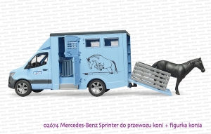 02674 BRUDER Mercedes-Benz Sprinter do przewozu koni z figurką konia