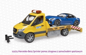 02675 BRUDER Mercedes-Benz Sprinter pomoc drogowa z samochodem sportowym