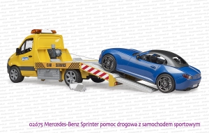 02675 BRUDER Mercedes-Benz Sprinter pomoc drogowa z samochodem sportowym