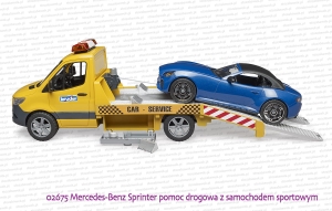 02675 BRUDER Mercedes-Benz Sprinter pomoc drogowa z samochodem sportowym