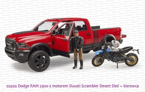 02502 BRUDER Dodge RAM 2500 z motocyklem Ducati i figurką kierowcy