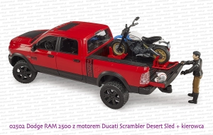 02502 BRUDER Dodge RAM 2500 z motocyklem Ducati i figurką kierowcy