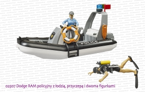 BRUDER łódź policyjna oraz figurka policjantki i płetwonurka z zestawu 02507