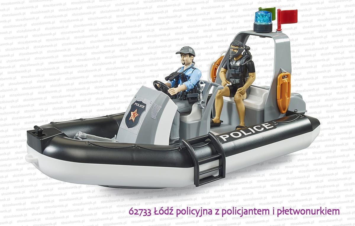 62733 BRUDER Łódź pontonowa policji z figurką policjanta i płetwonurkiem