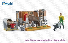 62611 BRUDER Obora z figurką krowy, cielaczka i rolnikiem