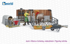 62611 BRUDER Obora z figurką krowy, cielaczka i rolnikiem