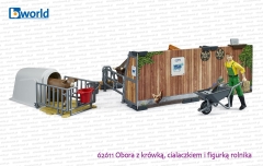 62611 BRUDER Obora z figurką krowy, cielaczka i rolnikiem