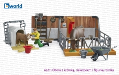 62611 BRUDER Obora z figurką krowy, cielaczka i rolnikiem