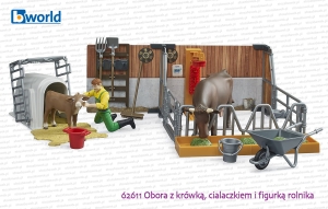 62611 BRUDER Obora z figurką krowy, cielaczka i rolnikiem