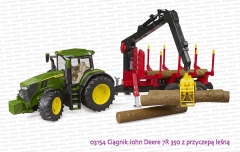 03154 BRUDER Ciągnik rolniczy John Deere 7R 350 z przyczepą leśną i dźwigiem