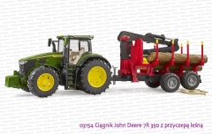 03154 BRUDER Ciągnik rolniczy John Deere 7R 350 z przyczepą leśną i dźwigiem