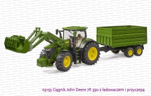 03155 BRUDER Ciągnik rolniczy John Deere 7R 350 z ładowaczem czołowym i przyczepą