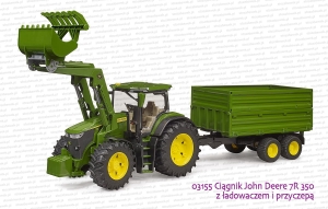 03155 BRUDER Ciągnik rolniczy John Deere 7R 350 z ładowaczem czołowym i przyczepą